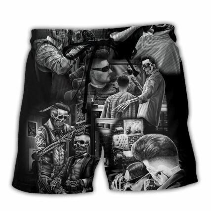 Skull Barber Hairdresser Style - Beach Short - Owl Ohh - Owl Ohh