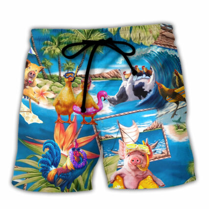 Farm Animals Stay Cool Duck Chicken Pig Hot Summer - Beach Short - Owl Ohh - Owl Ohh