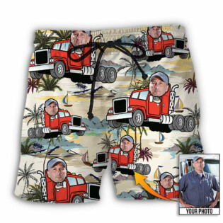 Truck Driver Tropical Beach Custom Photo - Beach Short - Owl Ohh - Owl Ohh