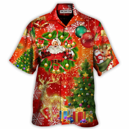 Christmas Santa Claus Drinking Christmas Tree Red Light - Hawaiian Shirt - Owl Ohh - Owl Ohh