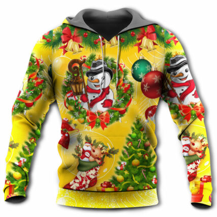 Christmas Funny Snowman Happy Christmas Tree Yellow Light - Hoodie - Owl Ohh - Owl Ohh