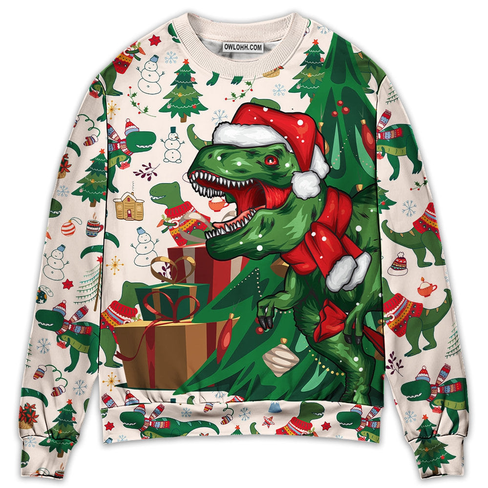 Christmas Dinosaurs Xmas Tree T-rex Merry Rexmas - Sweater - Ugly Christmas Sweaters - Owl Ohh - Owl Ohh