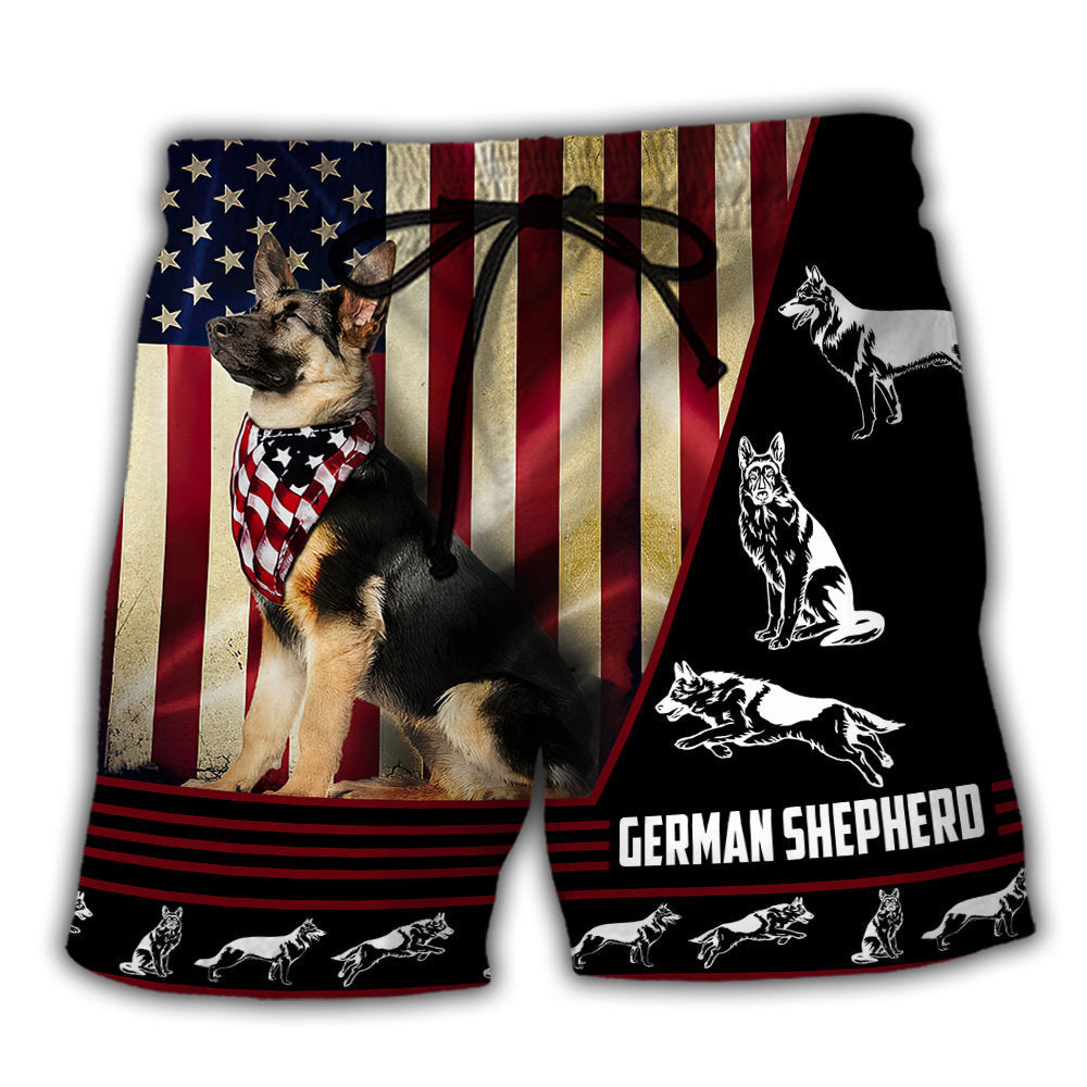 German Shepherd American Flag - Beach Short - Owl Ohh - Owl Ohh