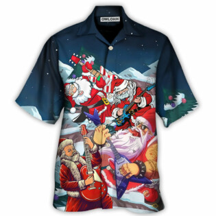 Christmas Santa With Electric Guitar - Hawaiian Shirt - Owl Ohh - Owl Ohh