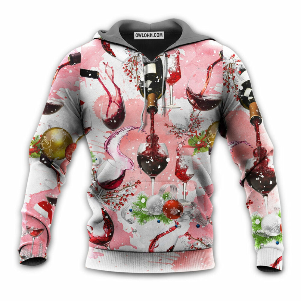 Christmas Wine Drinking A Glass Of Fine Wine - Hoodie - Owl Ohh - Owl Ohh