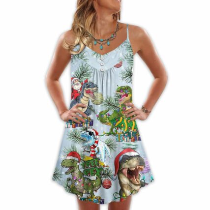 Christmas Dinosaurs And Merry Xmas - V-neck Sleeveless Cami Dress - Owl Ohh - Owl Ohh