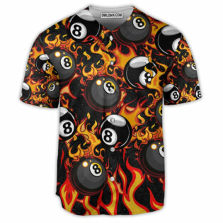 Billiard Eight Ball Burning With Fire Flames - Baseball Jersey - Owl Ohh - Owl Ohh