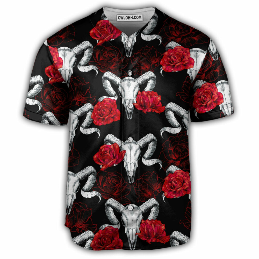 Skull Ram Rose - Baseball Jersey - Owl Ohh - Owl Ohh