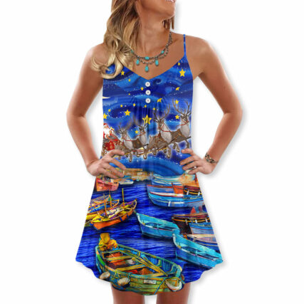 Boat Santa Merry Christmas Snow - V-neck Sleeveless Cami Dress - Owl Ohh - Owl Ohh