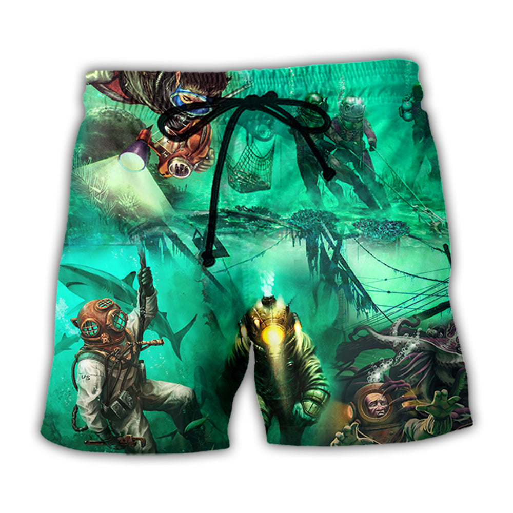 Diving Monster Under The Sea Art Style - Beach Short - Owl Ohh - Owl Ohh