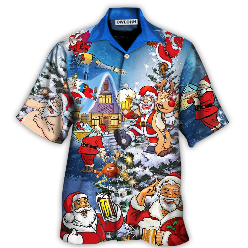 Christmas Funny Santa Claus Drinking Beer Troll Xmas - Hawaiian Shirt - Owl Ohh - Owl Ohh