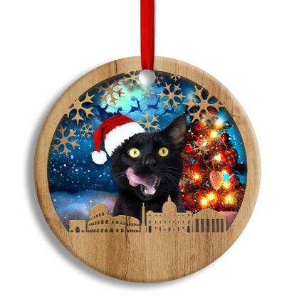 Christmas Black Cat Happy Xmas Light Santa Claus Decor Tree Hanging - Circle Ornament - Owl Ohh - Owl Ohh