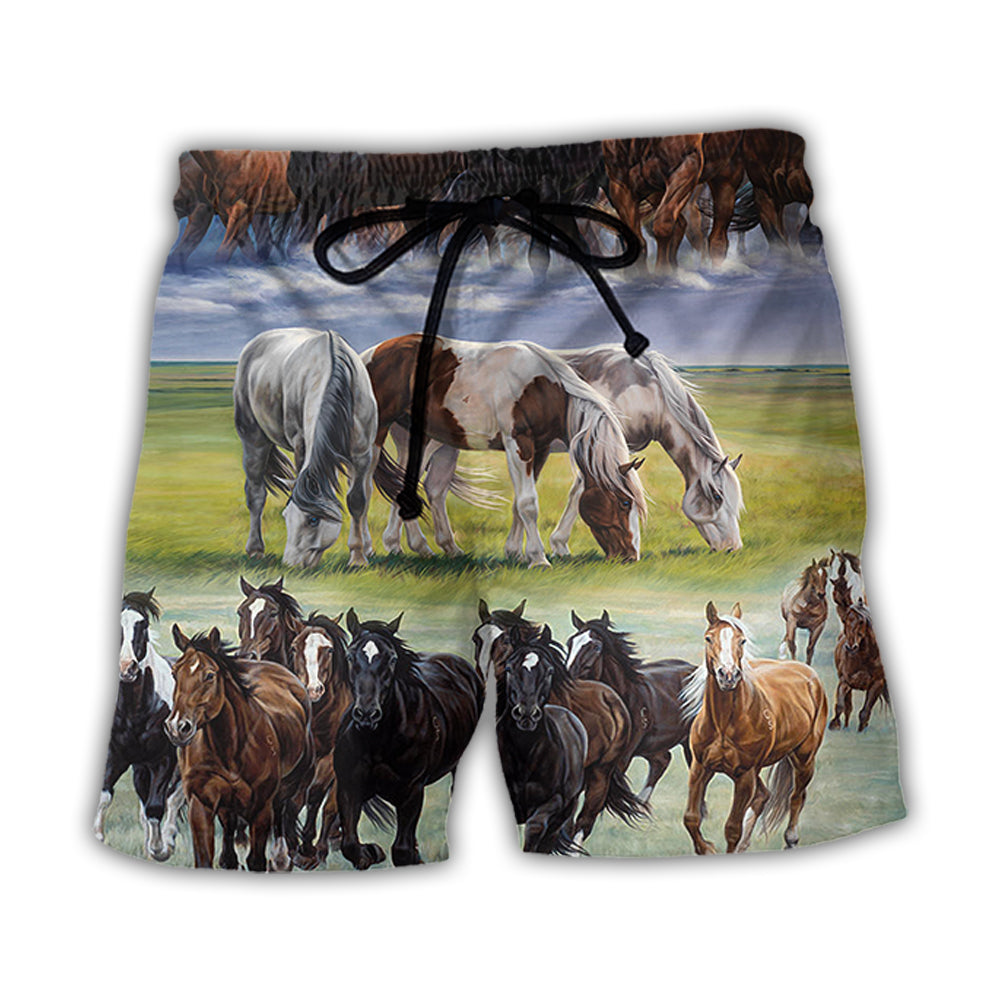 Horse Running Cool Painting Style - Beach Short - Owl Ohh - Owl Ohh
