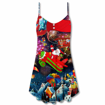 Christmas Spreading Love Santa - V-neck Sleeveless Cami Dress - Owl Ohh - Owl Ohh