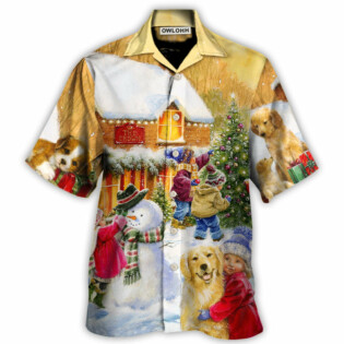 Christmas Children And Animals Love Christmas In The Town Art Style - Hawaiian Shirt - Owl Ohh for men and women, kids - Owl Ohh