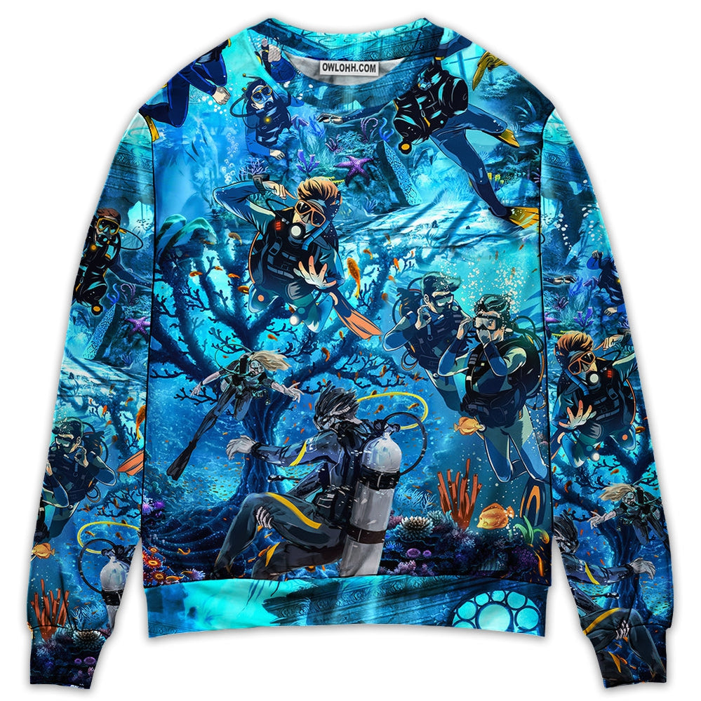 Diving Under The Sea Art Style - Sweater - Ugly Christmas Sweaters - Owl Ohh - Owl Ohh