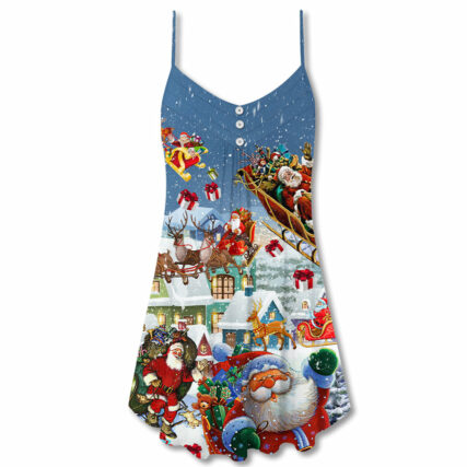 Christmas Say Hi From Santa's Sleigh - V-neck Sleeveless Cami Dress - Owl Ohh - Owl Ohh