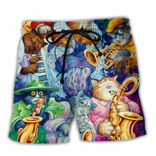 Cat Jazz Music Funny - Beach Short - Owl Ohh - Owl Ohh