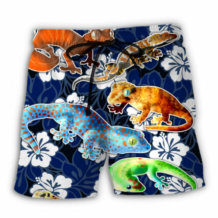 Leopard Gecko Blue Tropical Flower - Beach Short - Owl Ohh - Owl Ohh