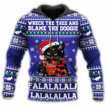 Black Cat Wreck The Tree And Blame The Doggies Christmas - Hoodie - Owl Ohh - Owl Ohh