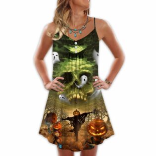 Halloween Pumpkin Crazy Ghost Style - V-neck Sleeveless Cami Dress - Owl Ohh - Owl Ohh