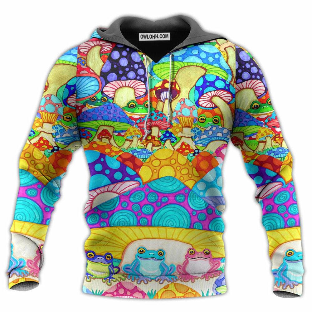 Hippie Frog Mushroom Hippie Colorful Art Peace - Hoodie - Owl Ohh - Owl Ohh