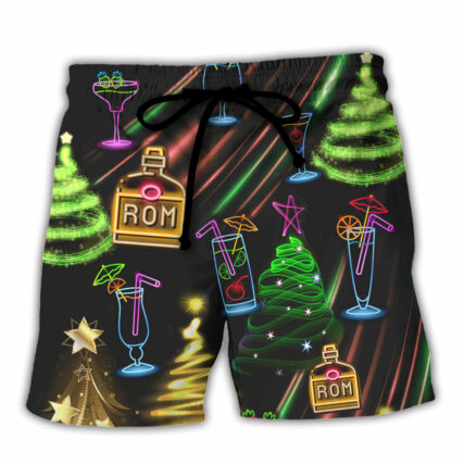 Wine Rum Christmas Neon Art Drinking - Beach Short - Owl Ohh - Owl Ohh