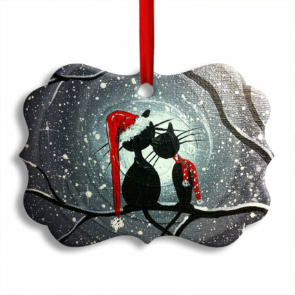 Christmas Cat Couple Lover With Moon - Horizontal Ornament - Owl Ohh - Owl Ohh