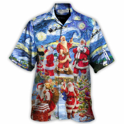 Christmas Santa Snow Night Merry Xmas - Hawaiian Shirt - Owl Ohh for men and women, kids - Owl Ohh