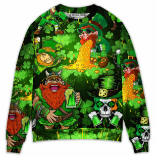 Irish Beer St Patrick's Day Viking Skull Leprechaun Gnome - Sweater - Ugly Christmas Sweaters - Owl Ohh - Owl Ohh