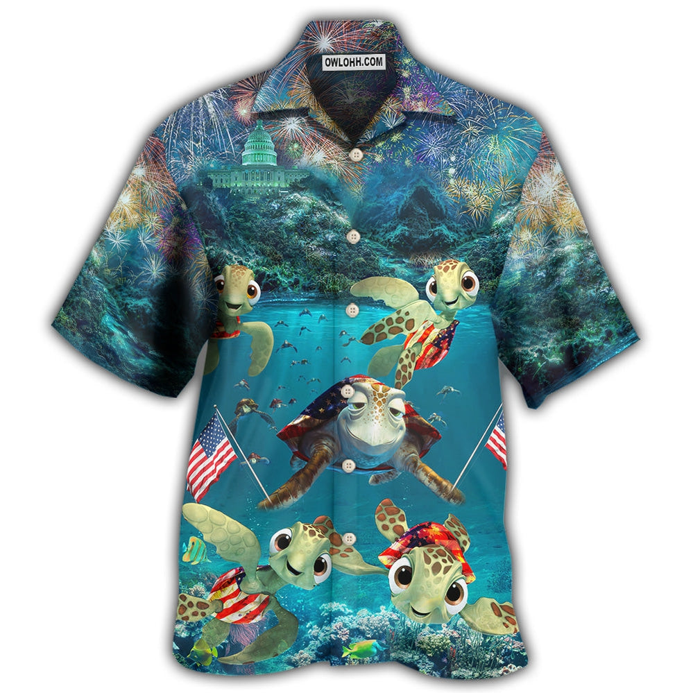 Turtle Independence Day Celebrate Under Sea - Hawaiian Shirt - Owl Ohh - Owl Ohh