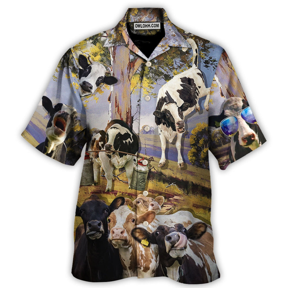Cow Dancing In The Australian Landscape Funny Art Style - Hawaiian Shirt - Owl Ohh for men and women, kids - Owl Ohh