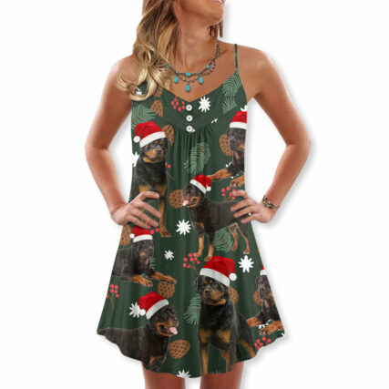 Christmas Xmas Is Better With Rottweiler Dog - V-neck Sleeveless Cami Dress - Owl Ohh - Owl Ohh