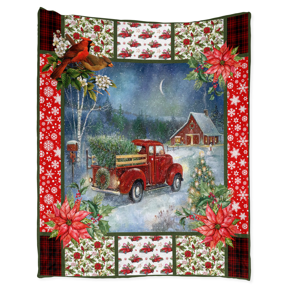 Cardinal Christmas Red Truck Come Home In Night - Blanket - Owl Ohh - Owl Ohh