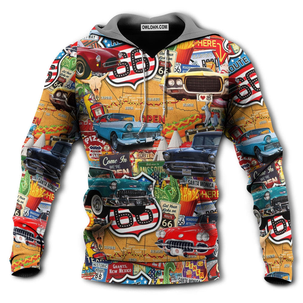 Car Vintage Route 66 Road - Hoodie - Owl Ohh - Owl Ohh