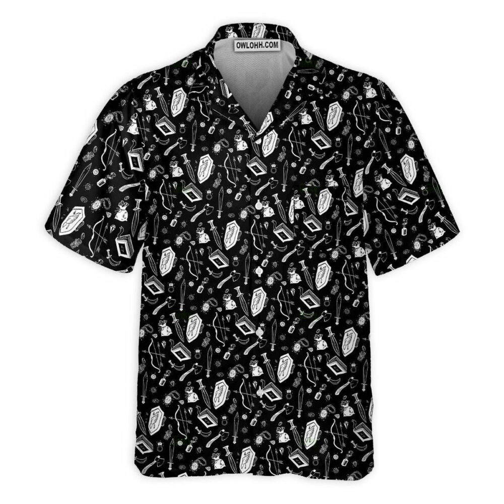 DnD Items Black And White - Hawaiian Shirt - Owl Ohh - Owl Ohh