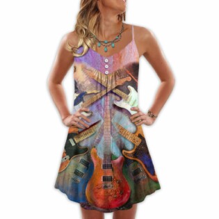 Guitar Abstract Colorful Lover Guitar Art Style - V-neck Sleeveless Cami Dress - Owl Ohh - Owl Ohh