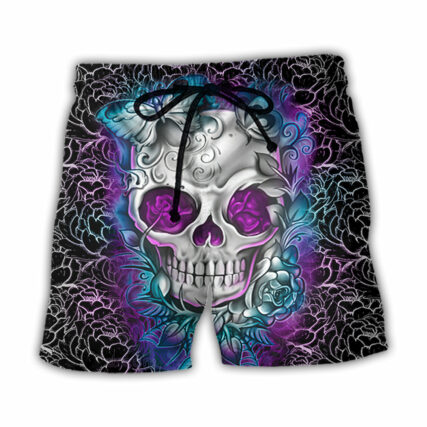 Skull Butterfly Lighting Flower Pattern - Beach Short - Owl Ohh - Owl Ohh