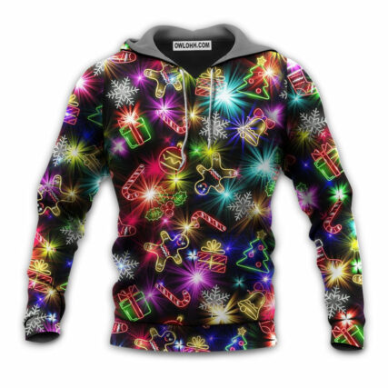 Christmas With Tree And Gift Cookies Gingerbread Man Neon Style - Hoodie - Owl Ohh - Owl Ohh