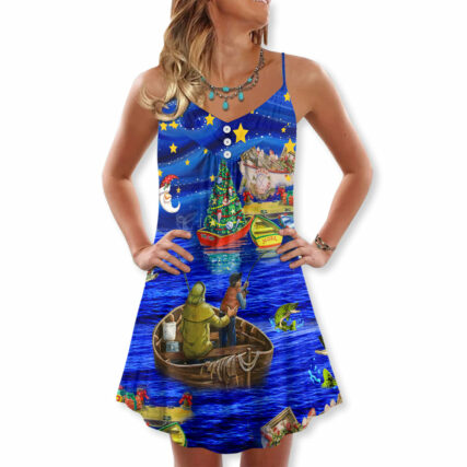 Christmas Fishing Lover Amazing Happiness - V-neck Sleeveless Cami Dress - Owl Ohh - Owl Ohh