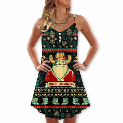 Santa Cowboy Christmas Old Man - V-neck Sleeveless Cami Dress - Owl Ohh - Owl Ohh