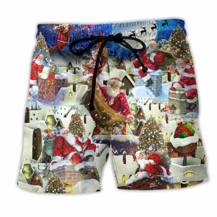 Christmas Up On Rooftop Santa's Busiest Night - Beach Short - Owl Ohh - Owl Ohh