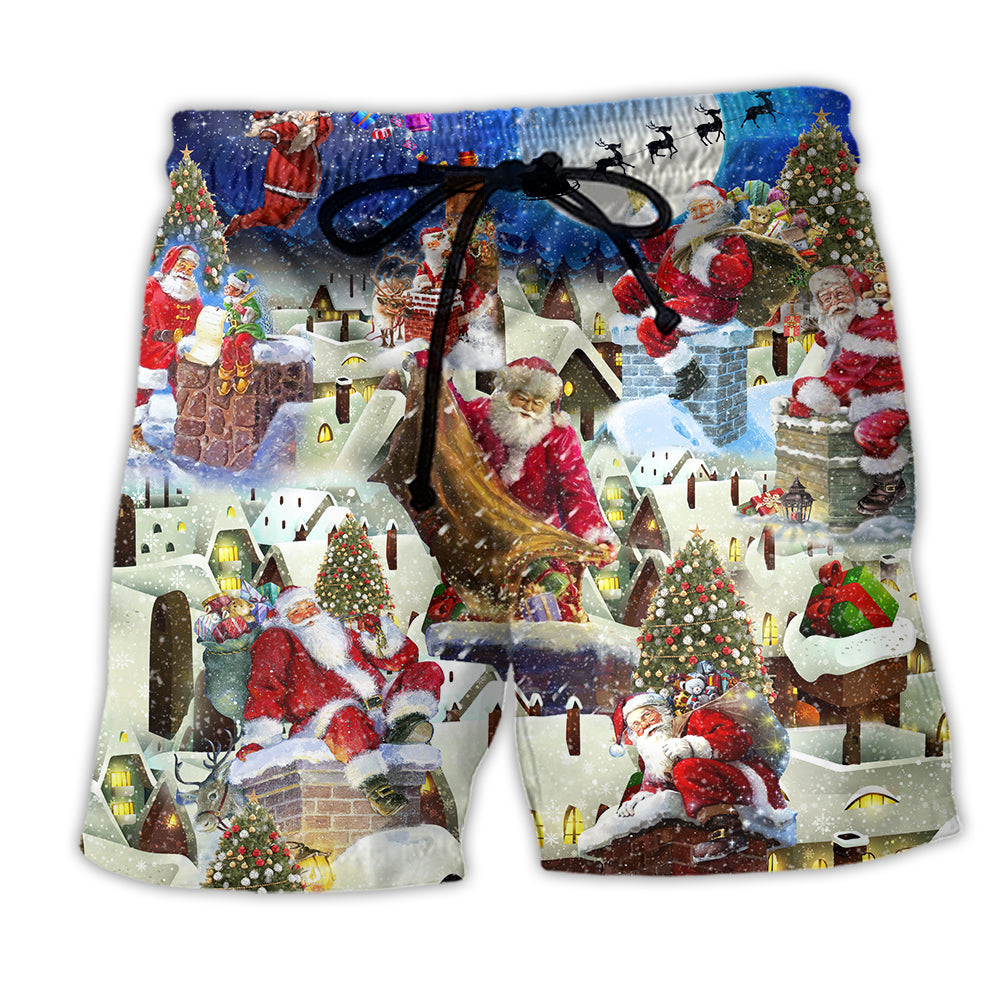 Christmas Up On Rooftop Santa's Busiest Night - Beach Short - Owl Ohh - Owl Ohh