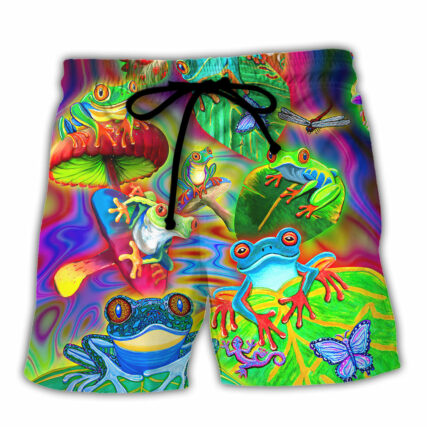 Frog Colorful Tropical Enjoying A Day Of Fun - Beach Short - Owl Ohh - Owl Ohh