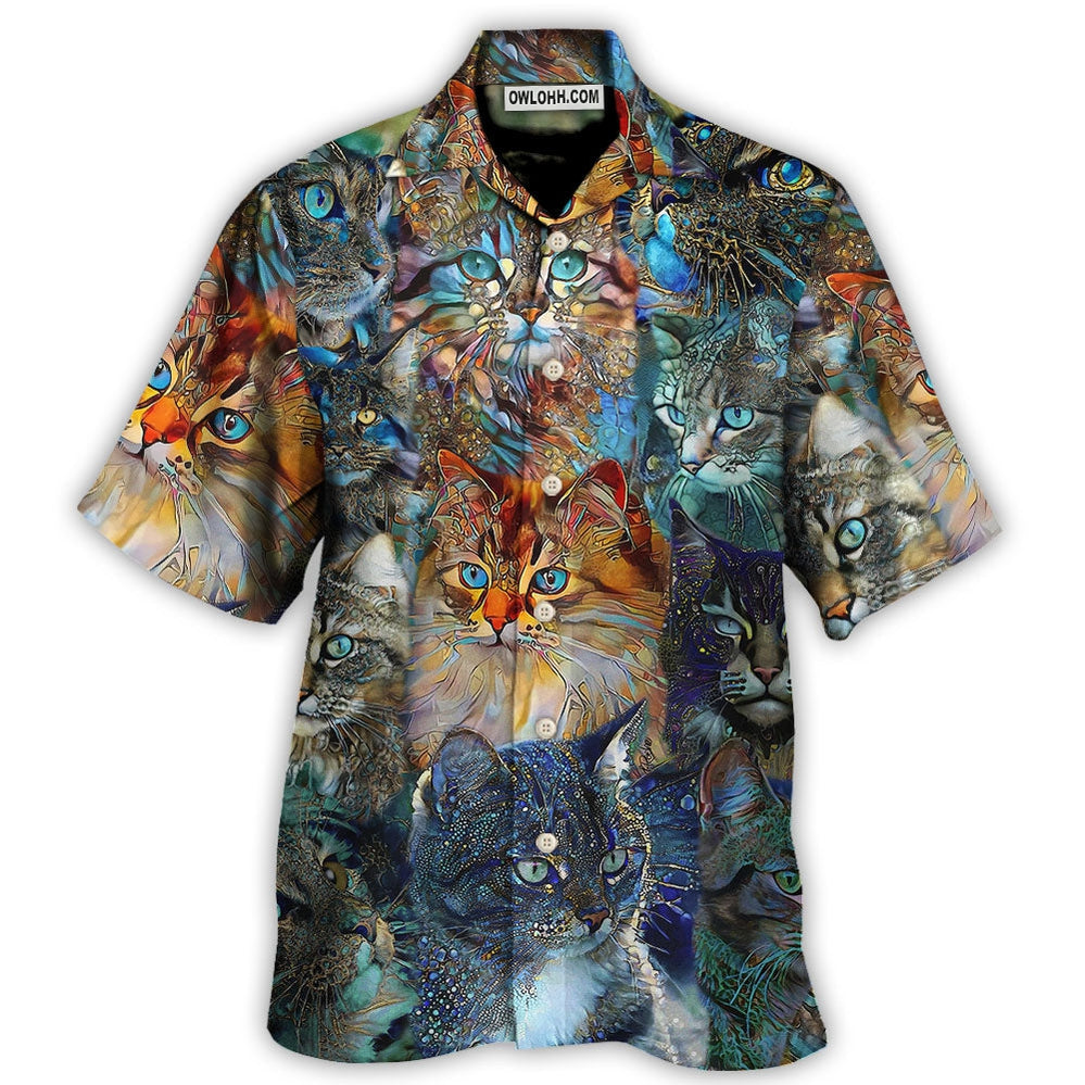 Cat Glass Art Colorful Cat Lover - Hawaiian Shirt - Owl Ohh - Owl Ohh