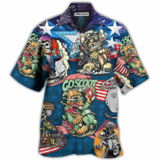 Scooter And Skull USA Flag - Hawaiian Shirt - Owl Ohh - Owl Ohh
