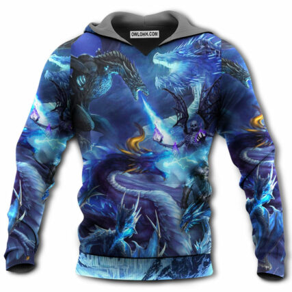 Dragon Blue Skull Fire Lightning Art Style - Hoodie - Owl Ohh - Owl Ohh