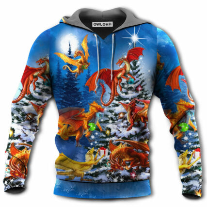 Christmas Dragon Family In Love Light Art Style - Hoodie - Owl Ohh - Owl Ohh