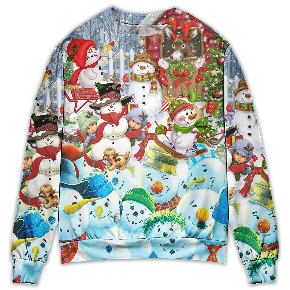 Snowman Happy Farm Holiday Christmas - Sweater - Ugly Christmas Sweaters - Owl Ohh - Owl Ohh