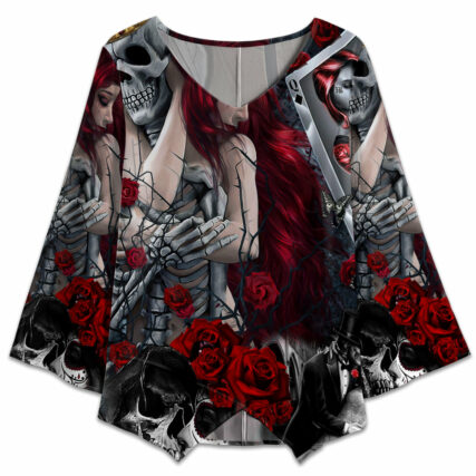 Skull Love Is Life Rose - V-neck T-shirt - Owl Ohh - Owl Ohh